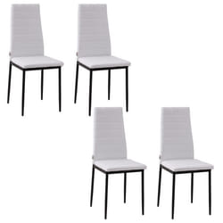 Lot de 4 chaises de salle à manger - HOMCOM - dossier haut - pieds en métal et tissu en lin - 41x50x97cm - blanc