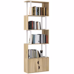 Bibliothèque - HOMCOM - 5 niveaux - étagères et placard double porte - panneau de particules - 60 x 238 x 1792 cm - bois natu ...