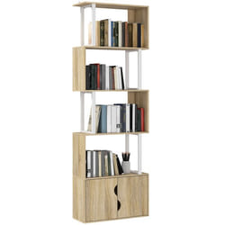 Bibliothèque - HOMCOM - 5 niveaux - étagères et placard double porte - panneau de particules - 60 x 238 x 1792 cm - bois naturel