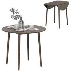 Table de salle à manger pliante - HOMCOM - 2 abattants - table ronde extensible - panneaux de particules - Ø 89 x 735 cm - gr ...