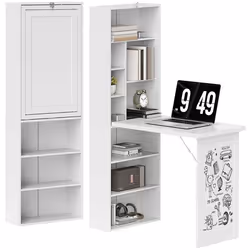 Bureau avec rangement - HOMCOM - pliable - bibliothèque poste de travail tableau blanc étagère réglable - MDF - 98x51x153cm - ...