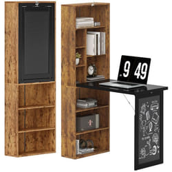 Bureau avec rangement - HOMCOM - pliable - bibliothèque poste de travail tableau noir étagère réglable - MDF - 98x51x153cm - marron