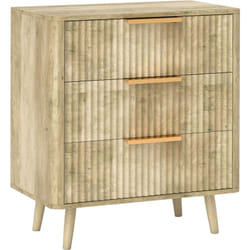 Homcom - Commode 3 tiroirs effet bois façades cannelées poignées métal doré
