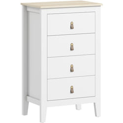 Homcom - Chiffonnier 4 tiroirs sur pieds dim. 60 x 40 x 98 cm poignées pu métal doré blanc effet bois clair