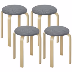 Ensemble de 4 tabourets empilables - HOMCOM - ronds - sans dossier - assise rembourrée - 40 x 40 x 45 cm - gris