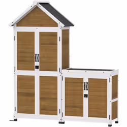 Ensemble armoire de jardin avec coffre extérieur assorti - 2 + 2 portes - 3 + 1 étagères - toit bitumé noir bois lasuré blanc