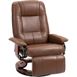 Fauteuil relax inclinable pivotant repose-pied réglable piètement bois revêtement synthétique marron