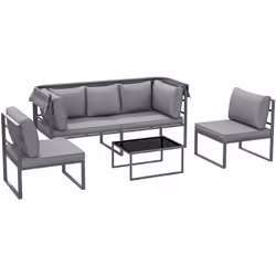 Découvrez le confort avec l'ensemble de salon de jardin modulaire 4 pièces Outsunny : un canapé de jardin extérieur avec auve ...