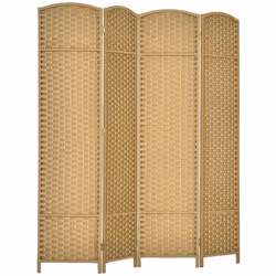 Paravent interieur - HOMCOM - en bois - 4 panneaux - 160 x 170 cm - pour salon chambre à coucher - bois naturel