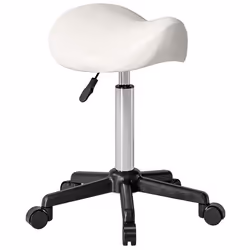Tabouret à roulettes - HOMCOM - hauteur réglable 45-57 cm et selle ergonomique - polyuréthane et métal - 48x47x45-57cm - blan ...