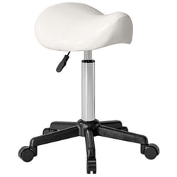 Tabouret à roulettes - HOMCOM - hauteur réglable 45-57 cm et selle ergonomique - polyuréthane et métal - 48x47x45-57cm - blanc