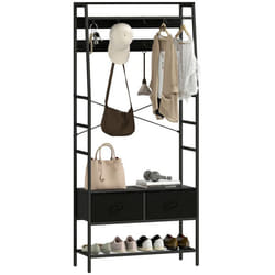 Portant à vêtements - HOMCOM - industriel - 2 tiroirs en tissu étagère 8 crochets et cadre en acier - 80 x 30 x 1805 cm - noir