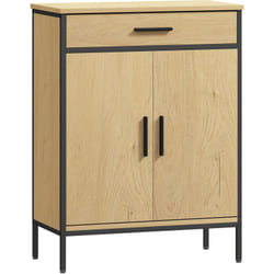 Homcom - Meuble bas de salle de bain métal bois style industriel - buffet 2 portes étagère tiroir - dim. 60 x 30 x 80 cm