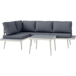 Outsunny - Ensemble salon de jardin modulable 4 personnes 3 pièces design métal crème coussins gris
