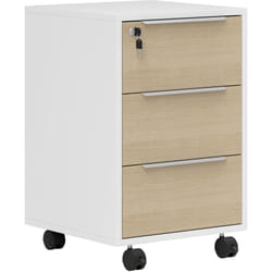 Homcom - Caisson de bureau rangement bureau sur roulettes 3 tiroirs verrouillables 2 clés fournies panneaux naturel blanc
