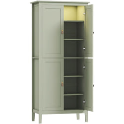 Armoire de cuisine led - 4 portes, 6 niveaux - poignée bouton doré effet cuir mdf vert de gris