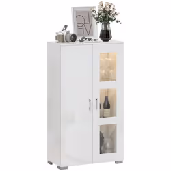 Buffet - HOMCOM - LED RGB 16 couleurs télécommande - haute brillance portes vitrées étagères en verre - MDF - 71x35x126cm -