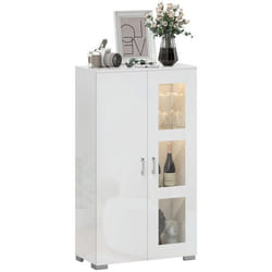 Buffet - HOMCOM - LED RGB 16 couleurs télécommande - haute brillance portes vitrées étagères en verre - MDF - 71x35x126cm -