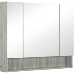 Kleankin - Armoire miroir salle de bain 3 portes 5 étagères, niche - 90 x 15 x 75 cm - effet bois gris