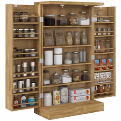 Buffet cuisine - HOMCOM - avec 12 étagères à portes étagères réglables et double porte - 60 x 30 x 104 cm - effet bois nature ...