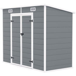 Abri de jardin 2,54 m² dim. 2,4 x 1,3 m - fondation incluse - fenêtre, 2 portes, aérations - alu pp gris blanc