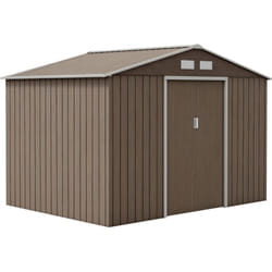Outsunny - Abri de jardin - cabanon double porte coulissante, fondation incluse - 277 x 191 x 192 cm - tôle d'acier ondulée effet bois