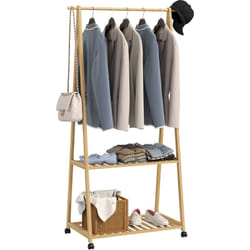 Homcom - Portant penderie à vêtements en bambou mobile 4 roulettes 2 étagères dim. 84,5L x 43,5l x 158H cm