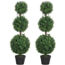 Lot de 2 arbres artificiels - HOMCOM - 3 boules de buis topiaires avec pot - intérieur et extérieur - PE - 1016H cm - vert