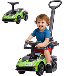 Voiture à pousser pour enfants AIYAPLAY porteur enfants 1 à 3 ans multi-équipée avec poignée de poussée klaxon et volant vert