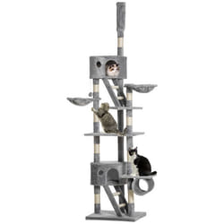 Arbre à chat du sol au plafond- Pawhut - réglable en hauteur de 240-260 cm - plusieurs niveaux - avec griffoirs niches - gris