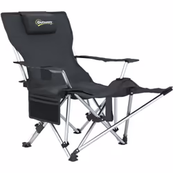 Découvrez la chaise de camping Outsunny avec repose-pieds amovible et appui-tête doux. Fabriquée en tissu Oxford 600D résista ...