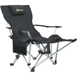 Outsunny - Chaise de camping pliante - repose-pied amovible, rangements - sac transport - noir