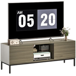 Meuble TV - HOMCOM - pour téléviseur 60 pouces - 2 portes étagère en verre réglable - panneau de particules - 140x40x495cm - gris