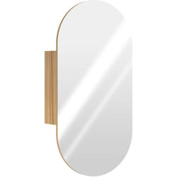 Armoire miroir design ovale dim. 45 x 90 cm étagère effet bois clair