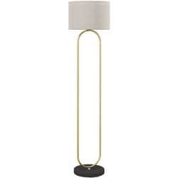 Homcom - Lampadaire design néo-rétro H.156 cm structure mât métal doré arrondi abat-jour tissu lin