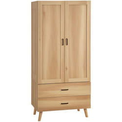 Armoire de rangement design scandinave - armoire de chambre - placard 2 portes avec penderie - 2 tiroirs - aspect chêne clair