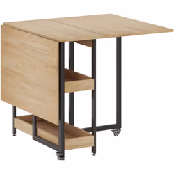 Homcom - Table de cuisine rabattable - table à manger pliable 2-4 personnes - étagères - métal noir effet bois