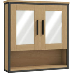 Homcom - Armoire miroir murale salle de bain - 2 portes, étagère, niche - acier noir effet bois