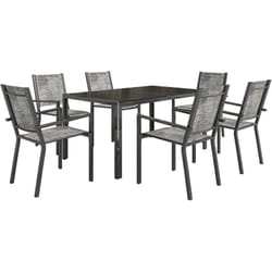 Outsunny - Ensemble salon de jardin 6 places 7 pièces - chaises empilables, plateau à lattes effet bois acier textilène noir chiné