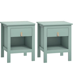 Homcom - Lot de 2 chevets tables de nuit - tiroir, niche - dim. 45 x 40 x 55 cm - poignée pu métal doré vert