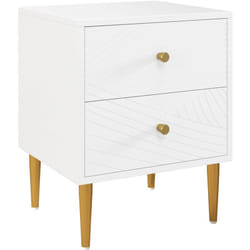 Chevet table de nuit design graphique - 2 tiroirs - piètement poignées métal doré blanc