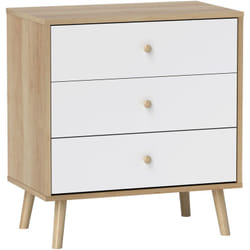 Homcom - Chiffonnier 3 tiroirs style nordique - dim. 60 x 35 x 65 cm - piètement effilé effet bois clair blanc
