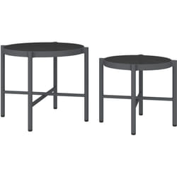 Outsunny - Lot de 2 tables basses gigognes de jardin aluminium verre trempé noir