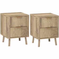 Rehaussez votre chambre avec les tables de nuit HOMCOM, avec poignées dorées et tiroirs flûtés. Ensemble de deux, polyvalent  ...