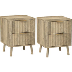 Lot de 2 chevets tables de nuit 2 tiroirs cannelés poignées métal doré effet bois