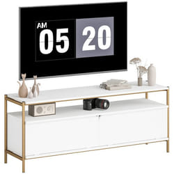 Meuble TV - HOMCOM - pour téléviseur jusquà 55 pouces - 2 portes rabattables étagère ouverte - cadre en acier - 124x35x50cm -