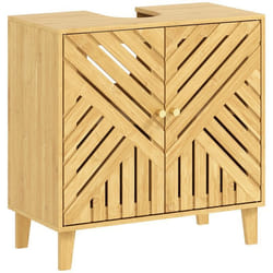 Meuble sous lavabo - HOMCOM - avec étagère réglable et portes à lattes - anti-humidité - en bambou - 60 x 30 x 60 cm - naturel