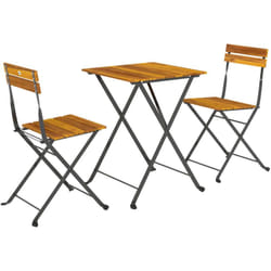 Outsunny - Ensemble bistrot de jardin 3 pièces pliables style exotique acier noir lattes bois acacia verni