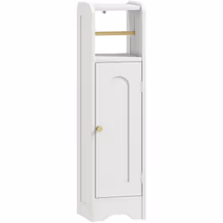Optimisez l'espace avec ce meuble de salle de bain HOMCOM fini bois embossé et bouton doré. Placard à deux niveaux avec étagè ...