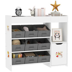 Meuble rangement enfant étagère de rangement pour jouets enfants AIYAPLAY avec 9 tiroirs en tissu et placard blanc